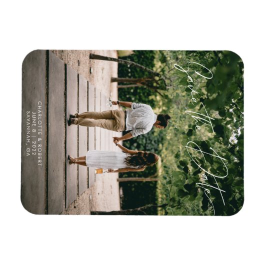 Magnet Flexible Modern Script Photo Wedding Enregistrer la date Mo (Horizontal)