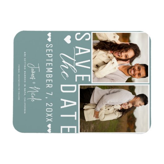 Magnet Flexible Modern Seafoam Enregistrer la date 2 Mariage photo (Horizontal)