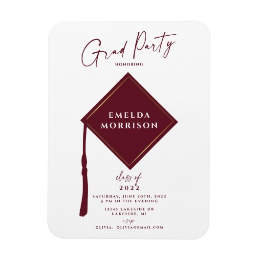 Magnet Flexible Modern Simple 2 Photo Burgundy Graduation Party (Vertical)