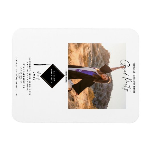Magnet Flexible Modern Simple 2 Photo Graduation Party Invitation (Horizontal)