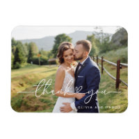 Modern White Script Heart Photo Thank You