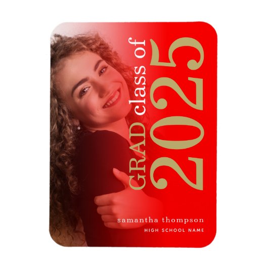Magnet Flexible Moderne 2 photo Red Gold 2025 Graduation Annonce (Vertical)
