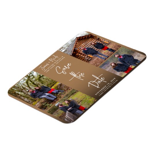 Magnet Flexible Moderne Brown 4 Photos Enregistrer la date Mariage (Côté Gauche)