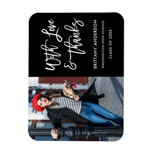 Magnet Flexible Moderne Brush Script Love Merci Graduation (Vertical)