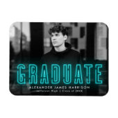 Magnet Flexible Moderne Cyan Neon Photo Graduation (Horizontal)