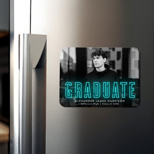 Magnet Flexible Moderne Cyan Neon Photo Graduation