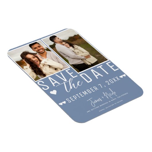 Magnet Flexible Moderne Dusty Blue Enregistrer la date 2 Mariage p (Côté Droit)
