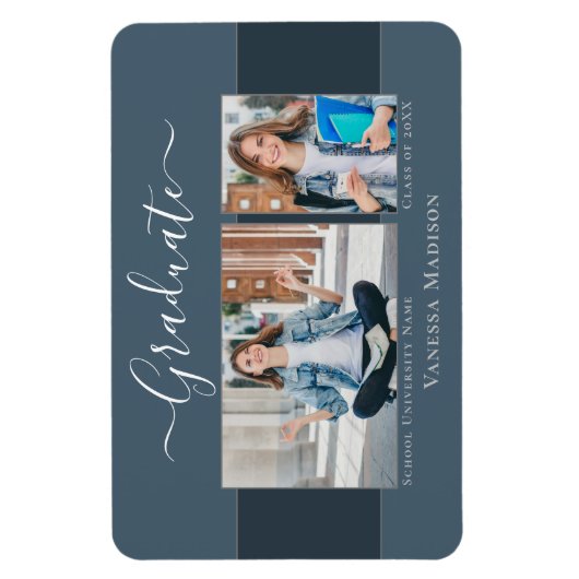 Magnet Flexible Moderne | Elegant 2 Photo Grad Faire-part (Vertical)
