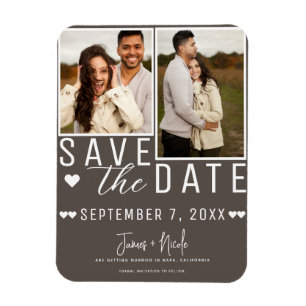 Magnet Flexible Moderne Faire-Part de Mariage 2 Photos Taupe Foncé