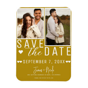 Magnet Flexible Moderne Faire Part de Mariage Photo 2 Or Moutarde
