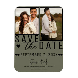 Magnet Flexible Moderne Faire-Part de Mariage Vert Olive avec 2 Ph