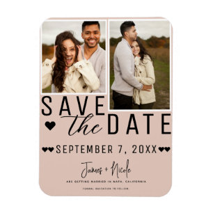 Magnet Flexible Moderne Faire-Part Mariage Rose Beige 2 Photos