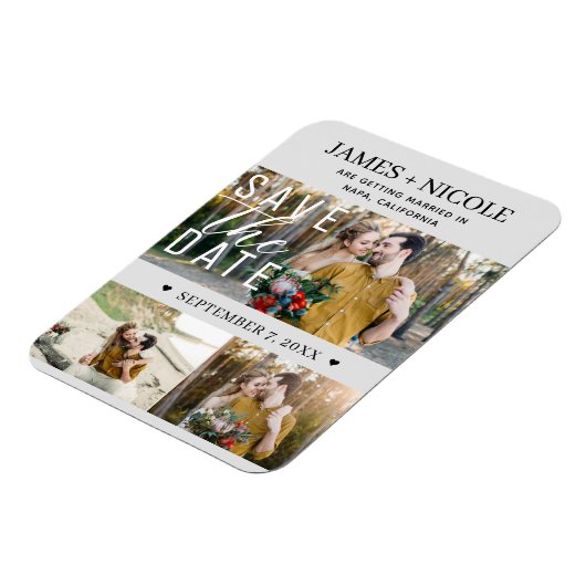 Magnet Flexible Moderne gris clair Enregistrer la date Mariage 3 p (Côté Gauche)