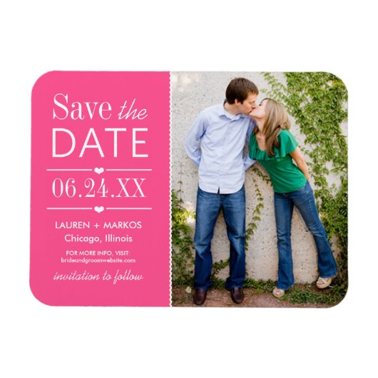 Magnet Flexible Moderne Hot Pink Hearts Mariage Photo Enregistrer (Horizontal)