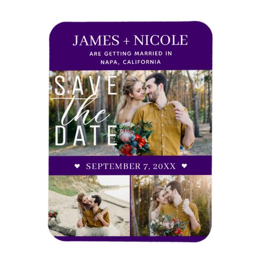 Magnet Flexible Moderne Indigo Enregistrer la date Mariage 3 photo (Vertical)