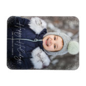Magnet Flexible Moderne Joyeuses Fêtes Script Flocons de Neige Pho (Horizontal)