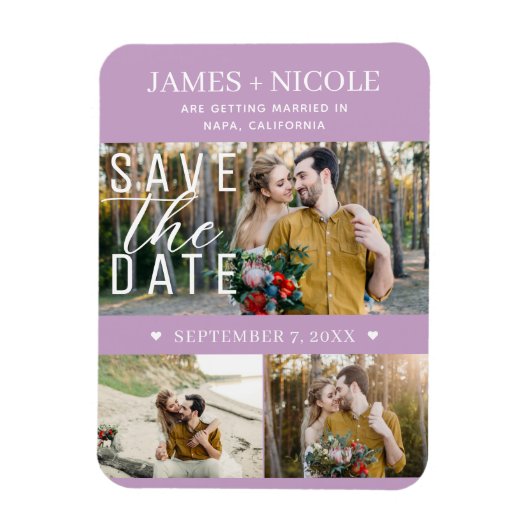 Magnet Flexible Moderne Lilac Purple Enregistrer la date Mariage 3 (Vertical)