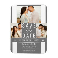 Moderne Mariage Blanc Gris Sauvegarder la Date 3 P