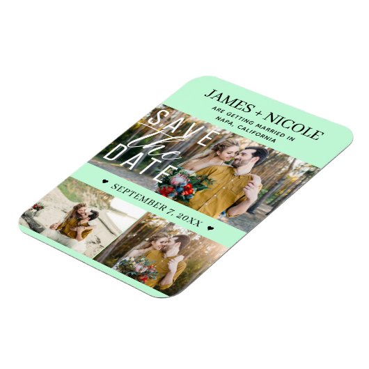 Magnet Flexible Moderne Mint Green Enregistrer la date Mariage 3 p (Côté Gauche)