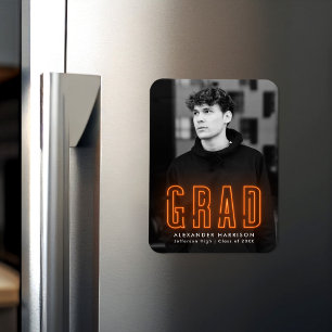 Magnet Flexible Moderne Orange Neon Diplôme de Photo Vertical