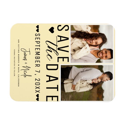 Magnet Flexible Moderne Pale Yellow Enregistrer la date 2 Mariage (Horizontal)