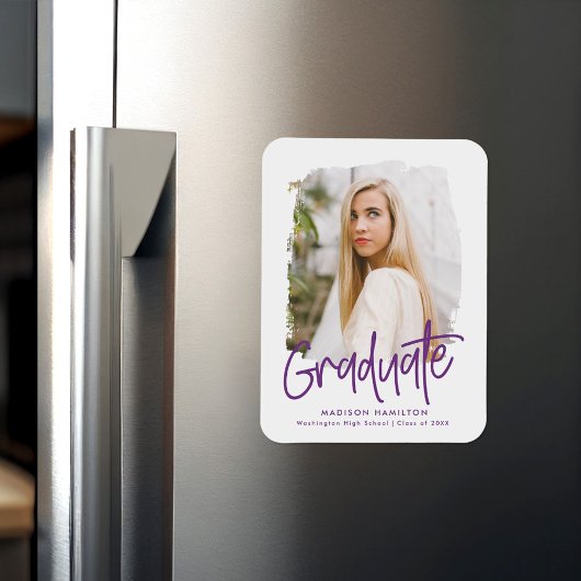 Magnet Flexible Moderne Preppy Purple Script Photo Graduation