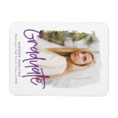 Magnet Flexible Moderne Preppy Purple Script Photo Graduation (Horizontal)