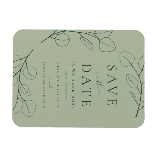 Magnet Flexible Moderne simple Mariage vert Sage Foliage (Horizontal)