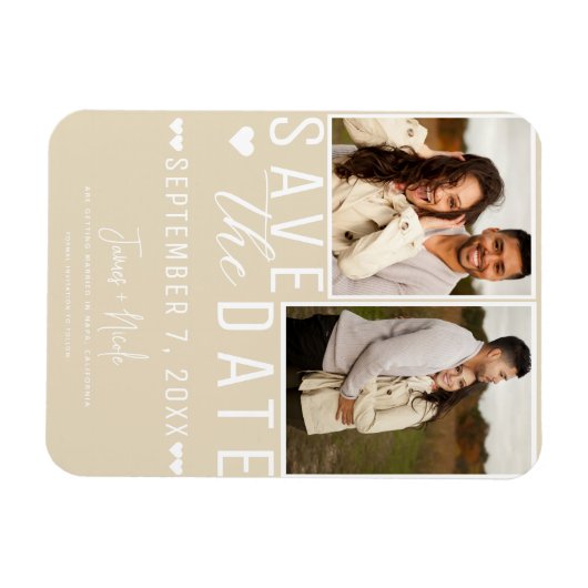 Magnet Flexible Moderne Tan Lumière Enregistrer la date 2 Mariage (Horizontal)