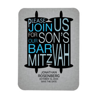Magnet Flexible Moderne Torah Grey Bar Mitzvah Enregistrer la date