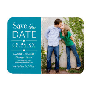 Magnet Flexible Moderne Turquoise Hearts Mariage Photo Enregistrer