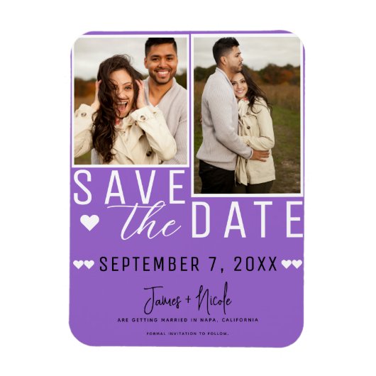 Magnet Flexible Moderne violet Enregistrer la date 2 Mariage photo (Vertical)
