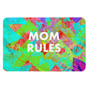 Magnet Flexible MOM RÈGLES Coloré Floral Mères Jour Cadeaux turquo