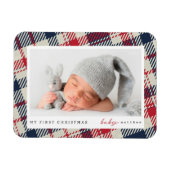 Magnet Flexible Mon premier Noël moderne Plaid Baby Photo (Horizontal)
