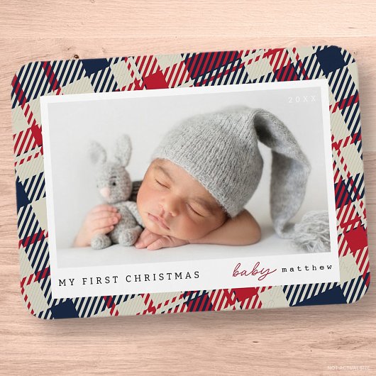 Magnet Flexible Mon premier Noël moderne Plaid Baby Photo