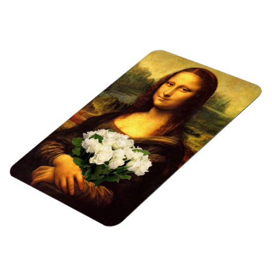 Magnet Flexible Mona Lisa avec bouquet de roses blanches (Côté Gauche)