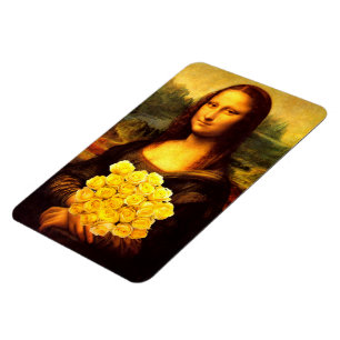 Magnet Flexible Mona Lisa avec bouquet de roses jaunes