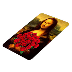 Magnet Flexible Mona Lisa Avec Bouquet De Roses Rouges