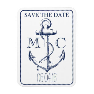 Magnet Flexible Monogramme Ancre marine   Enregistrer la date