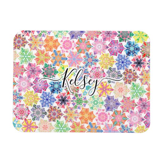 Magnet Flexible Monogramme Colorful Boho Mandala Motif Ajouter Nom (Horizontal)