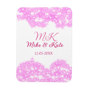 Magnet Flexible Monogramme de couple avec date en rose paillettes
