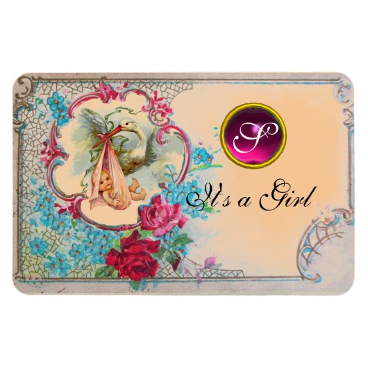 MAGNET FLEXIBLE MONOGRAMME DE DOUCHE POUR FILLES BÉBÉ EN STORK (Horizontal)