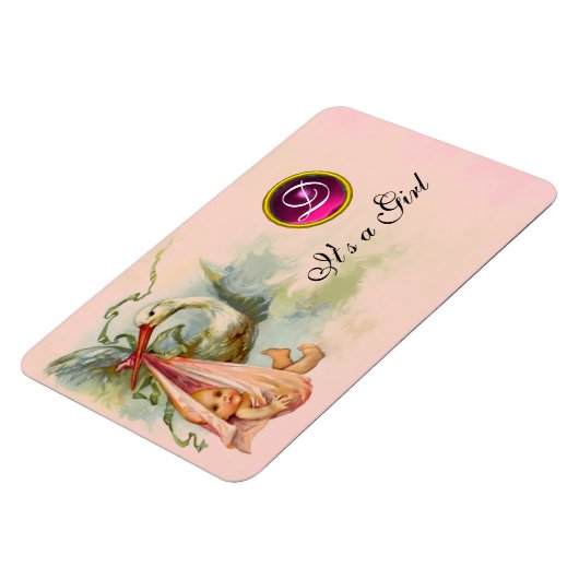 MAGNET FLEXIBLE MONOGRAMME DE DOUCHE POUR FILLES BÉBÉ EN STORK (Côté Gauche)