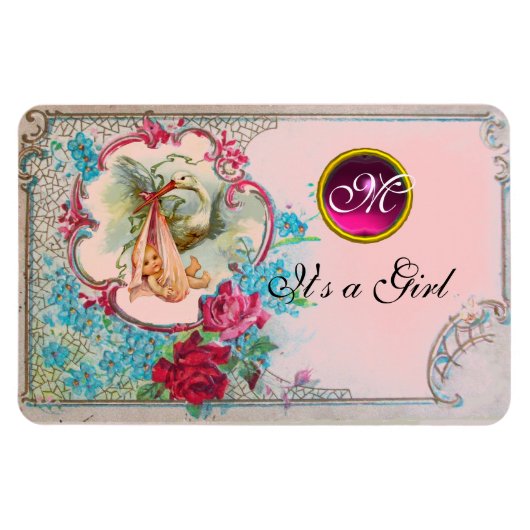 MAGNET FLEXIBLE MONOGRAMME DE DOUCHE POUR FILLES BÉBÉ EN STORK (Horizontal)