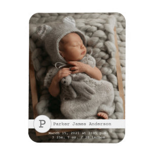 Magnet Flexible Monogramme de Faire-part de naissance photo modern