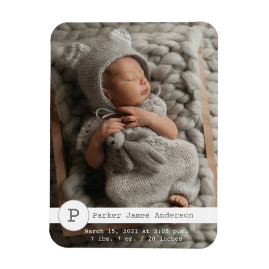 Magnet Flexible Monogramme de Faire-part de naissance photo modern (Vertical)