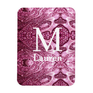 Magnet Flexible monogramme de nom girly abstrait métallisé rose