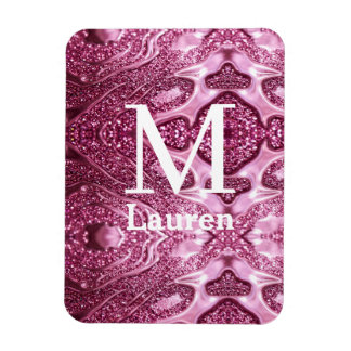 Magnet Flexible monogramme de nom girly abstrait métallisé rose