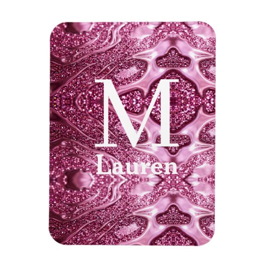 Magnet Flexible monogramme de nom girly abstrait métallisé rose (Vertical)