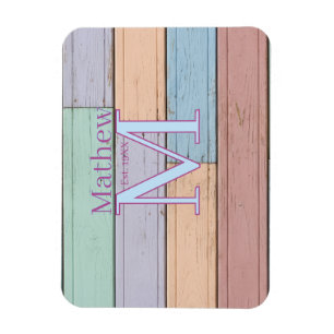 Magnet Flexible monogramme en bois coloré pastel rustique année d'